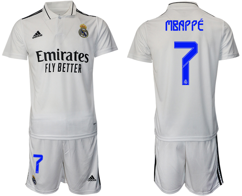 Men 2022-2023 Club Real Madrid home white 7 Adidas Soccer Jersey